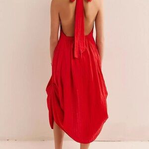 Free People Boho Chic Red Cotton Midi Dress